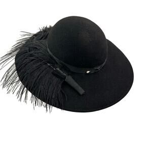 Vintage Georgi Splendide 100% wool hat Black feathers USA